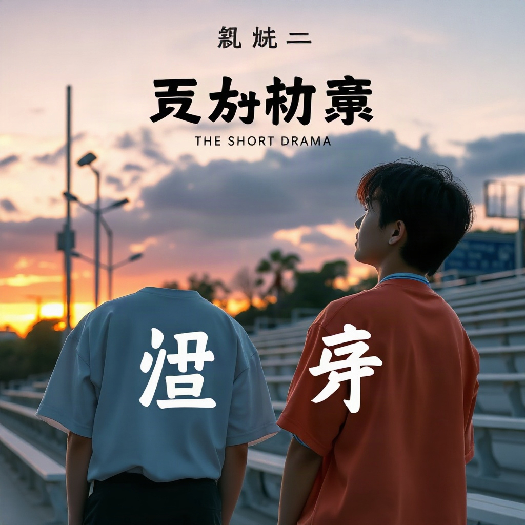 短剧《晚风知我意》海报，操场看台旁两名学生并肩看夕阳